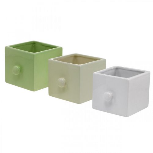 Jardinière en céramique, tiroir pour planter, carré, 12×10,5×9,5cm 3 pcs