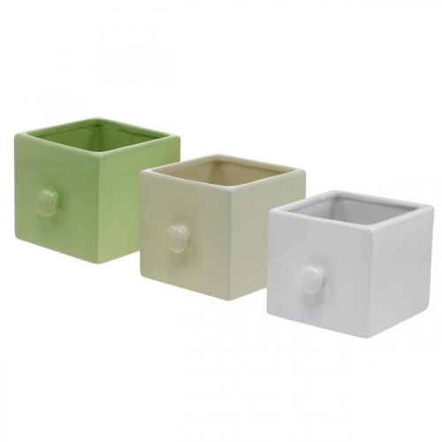 Floristik24 Jardinière en céramique, tiroir à planter, carré, 12×10.5×9.5cm 3pcs