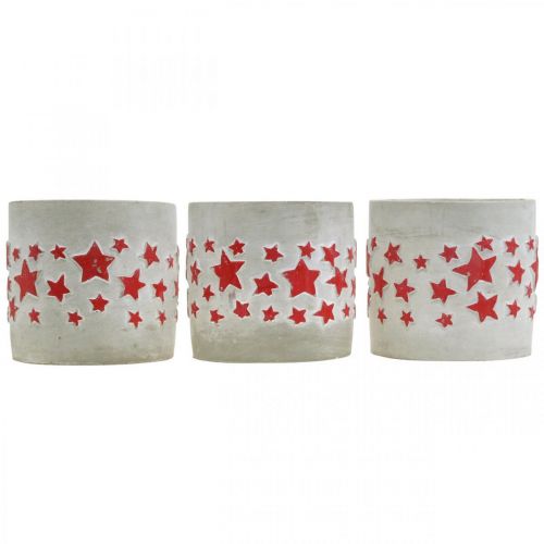 Article Décoration en céramique motif étoile, jardinière, aspect béton, Décoration de l&#39;Avent Ø10,5cm H9,5cm 3pcs