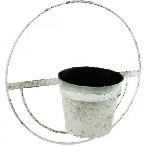 Article Cache-pot shabby chic décoration murale métal blanc avec suspension Ø37cm