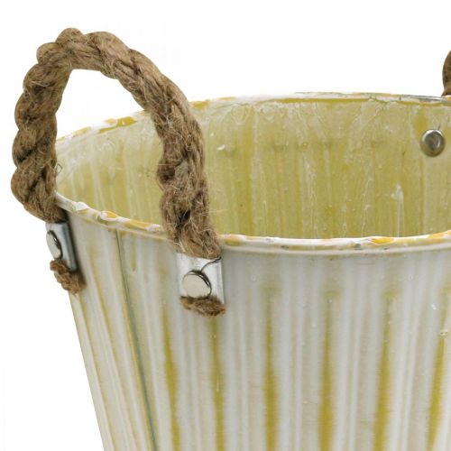 Article Pot en métal, décoration printanière, jardinière avec anses Jaune Shabby Chic Ø18cm H17.5cm