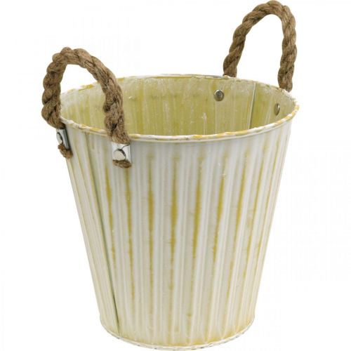 Floristik24 Pot en métal, décoration printanière, jardinière avec anses Jaune Shabby Chic Ø18cm H17.5cm