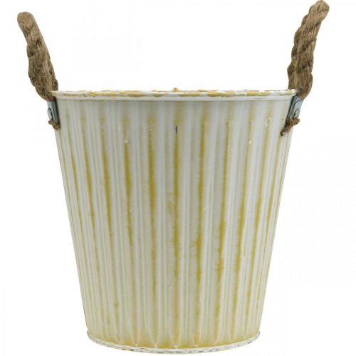 Article Pot en métal, décoration printanière, jardinière avec anses Jaune Shabby Chic Ø18cm H17.5cm