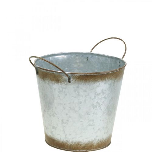 Floristik24 Jardinière en métal, coupe à fleurs, cache-pot avec anses argent, patine Ø18cm H20cm