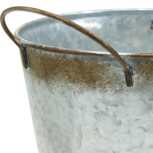 Article Cache-pot avec anses, vasque décorative décor rouille, vase en métal argenté Ø26cm H25.5cm