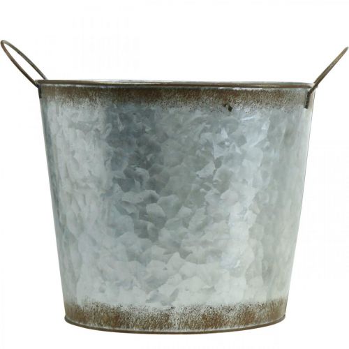 Article Cache-pot avec anses, vasque décorative décor rouille, vase en métal argenté Ø26cm H25.5cm