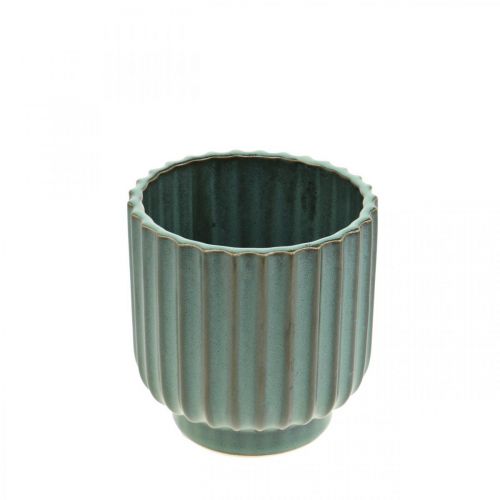 Article Cache-pot, vase en céramique, jardinière ondulée vert, marron Ø11,5cm H12,5cm