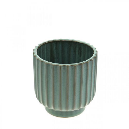 Floristik24 Cache-pot, vase en céramique, jardinière ondulée vert, marron Ø11,5cm H12,5cm