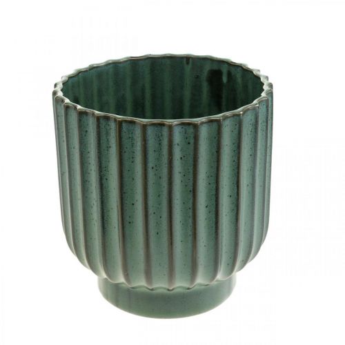 Floristik24 Cache-pot en céramique, décoration florale, cache-pot ondulé vert, marron Ø15.5cm H16.5cm