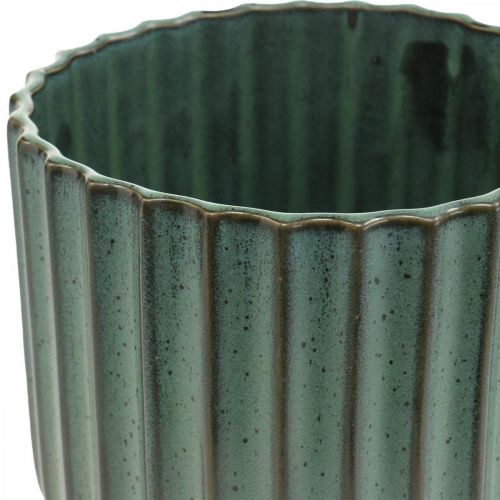 Floristik24 Cache-pot en céramique, décoration florale, cache-pot ondulé vert, marron Ø15.5cm H16.5cm