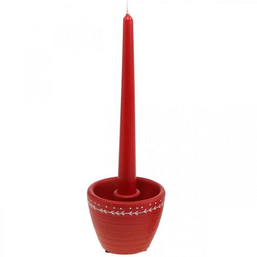 Floristik24 Cache pot rouge avec bougeoir Pot déco béton Ø10cm H8cm 4pcs