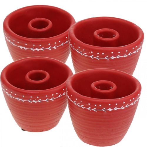 Floristik24 Cache pot rouge avec bougeoir Pot déco béton Ø10cm H8cm 4pcs