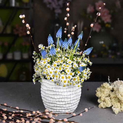 Article Jardinière béton blanc pot de fleurs vintage nid d&#39;abeille H13cm Ø12.5cm 2pcs