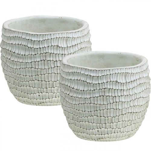 Floristik24 Jardinière béton blanc pot de fleurs vintage nid d&#39;abeille H13cm Ø12.5cm 2pcs