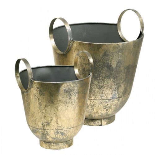 Floristik24 Jardinière ancienne avec anses Pot décoratif en métal Ø31 / 25cm, lot de 2