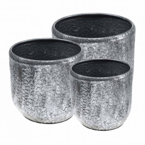 Floristik24 Cache-pot ancien en zinc argenté Ø22 / 26 / 30cm lot de 3