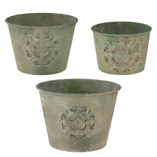 Pot de fleur métal vert vintage Ø22cm–13,5cm lot de 3