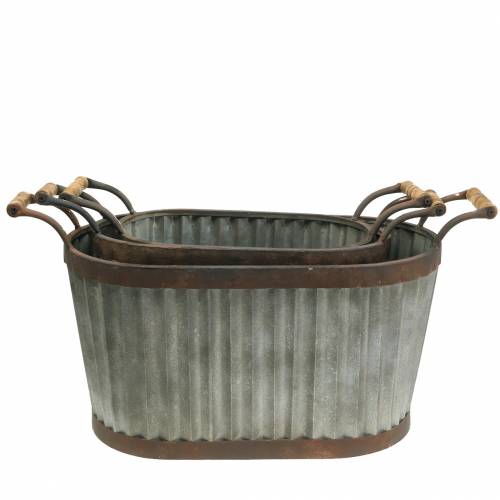 Floristik24 Jardinière avec anses métal ovale 45/50/60cm lot de 3