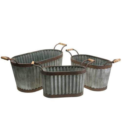 Floristik24 Jardinière avec anses métal ovale 45/50/60cm lot de 3