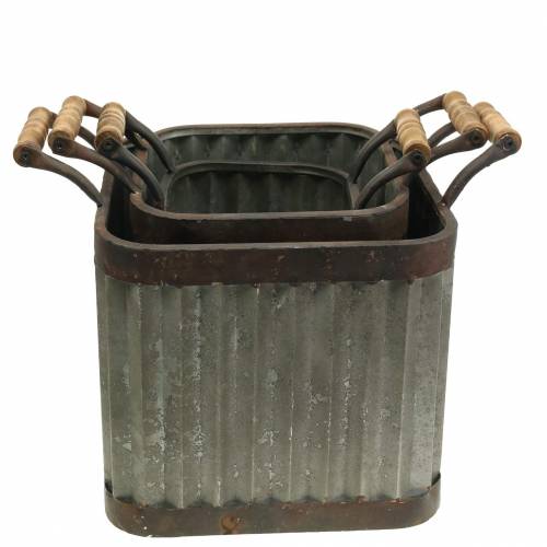 Article Jardinière avec anses, carré style industriel 36 / 31,5 / 24cm, lot de 3