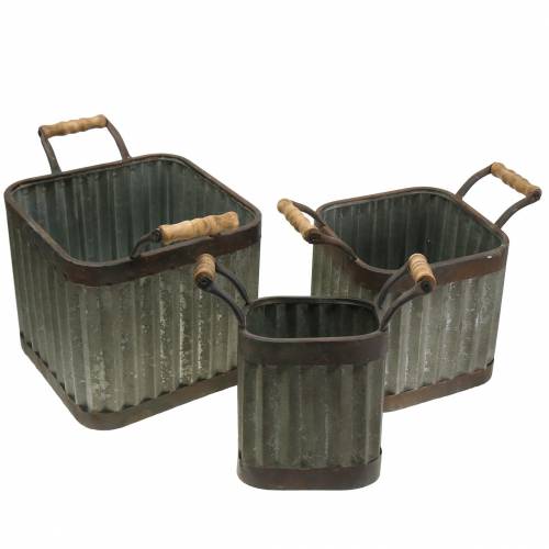 Jardinière avec anses, carré style industriel 36 / 31,5 / 24cm, lot de 3