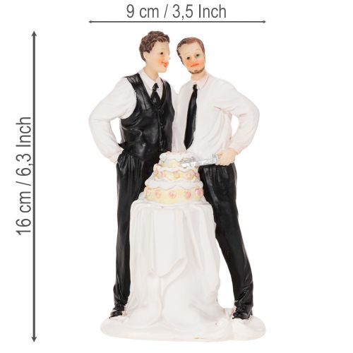 Figurine pour gâteau représentant un couple d'hommes avec un gâteau, 16,5 cm | Floristik24.be