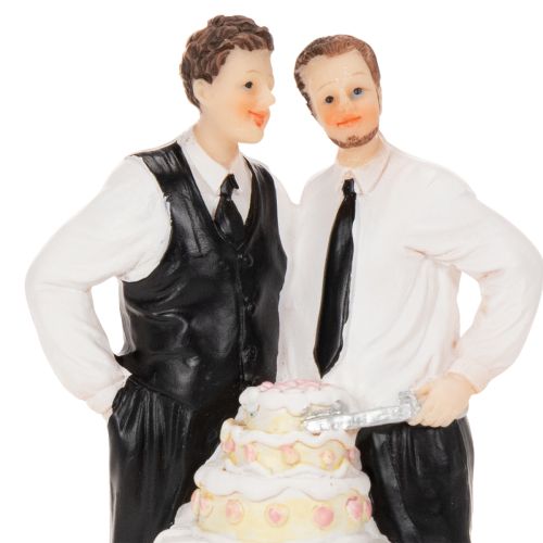 Figurine pour gâteau représentant un couple d'hommes avec un gâteau, 16,5 cm | Floristik24.be