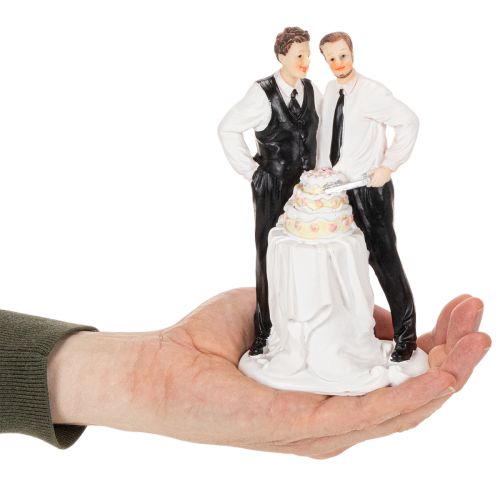 Figurine pour gâteau représentant un couple d'hommes avec un gâteau, 16,5 cm | Floristik24.be