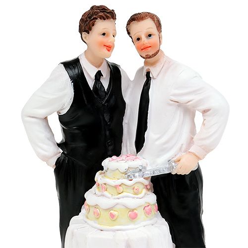 Article Figurine de gâteau couple d’hommes avec gâteau 16,5 cm