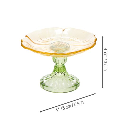 Article Assiette décorative en verre avec pied, décor floral, idéale pour les présentations festives, 15 cm
