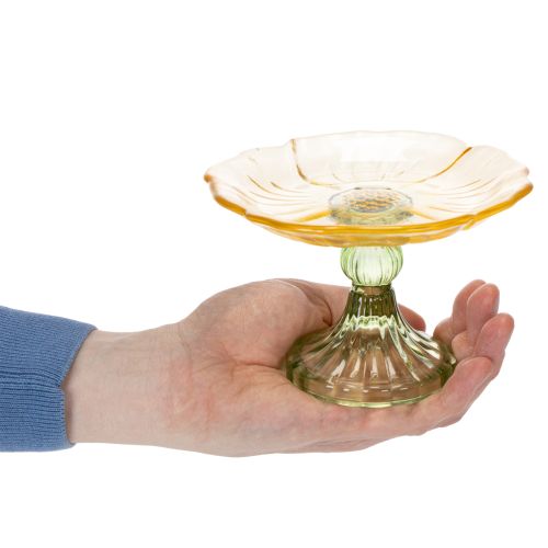 Article Assiette décorative en verre avec pied, décor floral, idéale pour les présentations festives, 15 cm