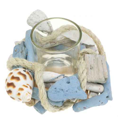 Bougeoir en bois flotté avec photophore en verre Ø12cm H8cm
