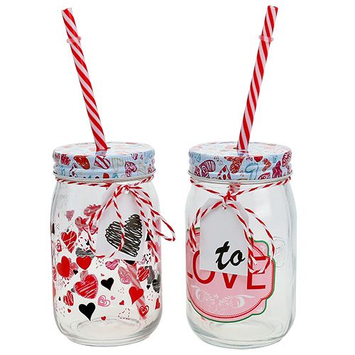 Verre à boire avec couvercle et paille H13,5cm 2pcs