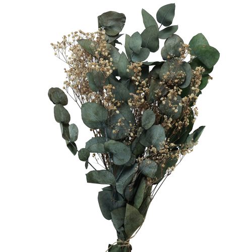 Article Bouquet de fleurs séchées eucalyptus gypsophile stabilisé 50cm vert