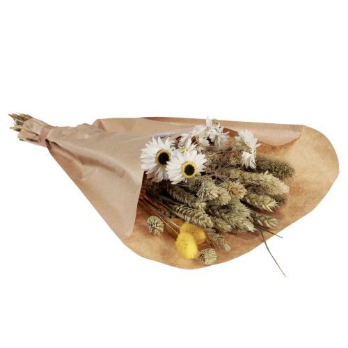 Article Bouquet de fleurs séchées fleurs de paille Phalaris blanc jaune 30cm