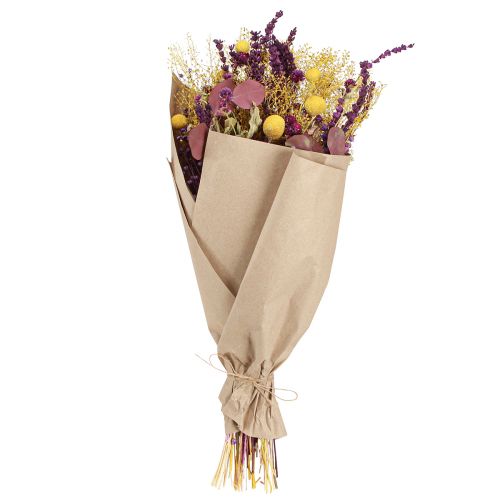 Article Bouquet sec jaune violet vert craspedia eucalyptus 53cm 150g