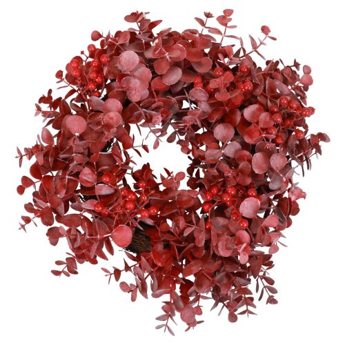 Floristik24 Couronne de porte eucalyptus couronne d'eucalyptus artificielle rouge Ø40cm