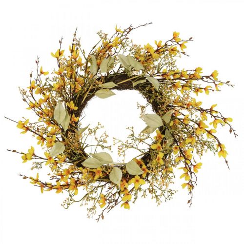 Floristik24 Porte couronne forsythia artificielle déco couronne jaune Ø48cm