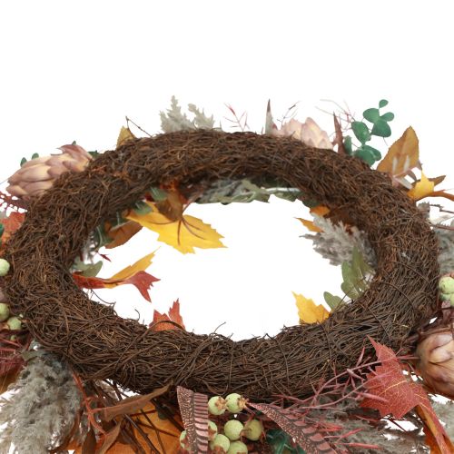 Article Couronne de porte Protea Couronne artificielle avec feuilles d&#39;automne Ø55cm