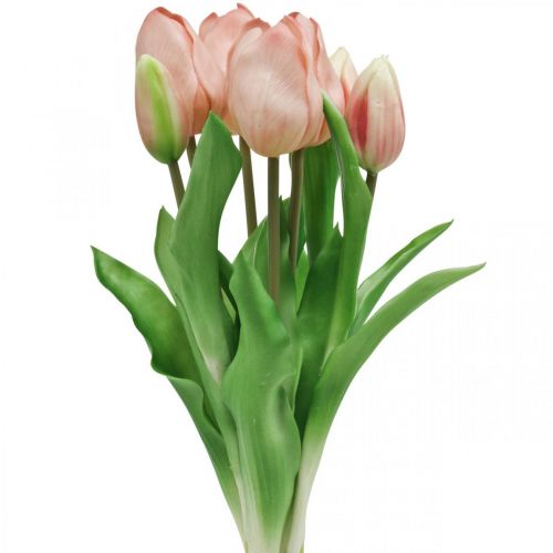 Floristik24 Tulipes artificielles Real-Touch rose pêche 38cm bouquet de 7 pcs