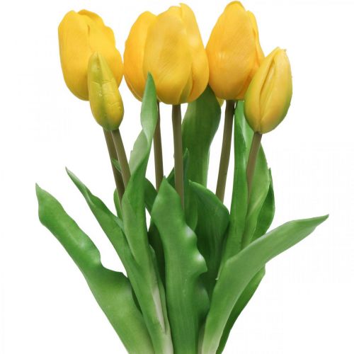 Floristik24 Tulipe fleur artificielle jaune real touch décoration printanière 38cm bouquet de 7 pièces