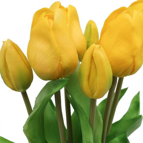 Floristik24 Tulipe fleur artificielle jaune real touch décoration printanière 38cm bouquet de 7 pièces