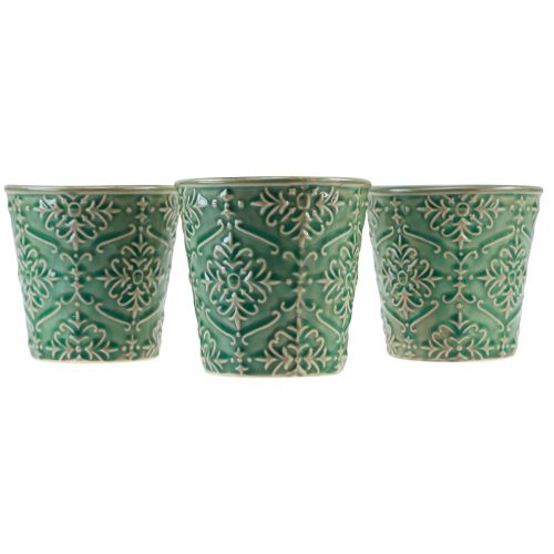 Floristik24 Jardinière céramique vernis craquelé vert Ø11cm H11cm 3pcs