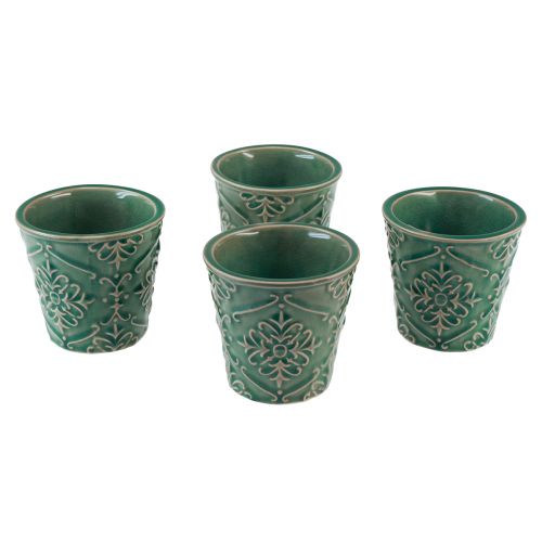 Article Jardinière céramique vernis craquelé vert Ø7cm H8cm 4pcs