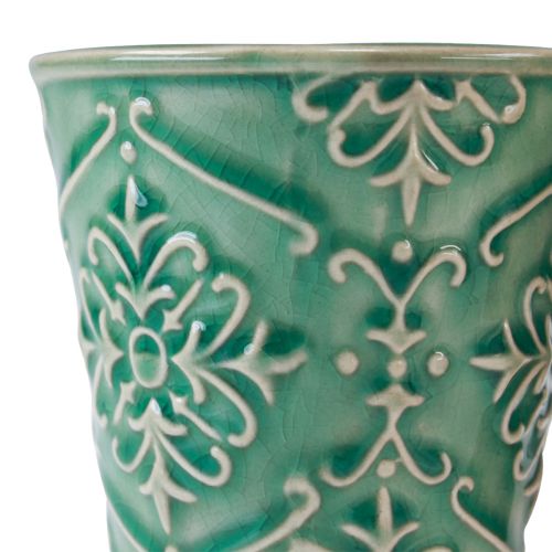 Article Jardinière céramique vernis craquelé vert Ø7cm H8cm 4 pcs