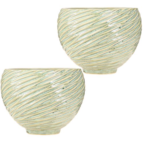 Article Jardinière décorative en céramique verte Ø15cm H11cm 2pcs