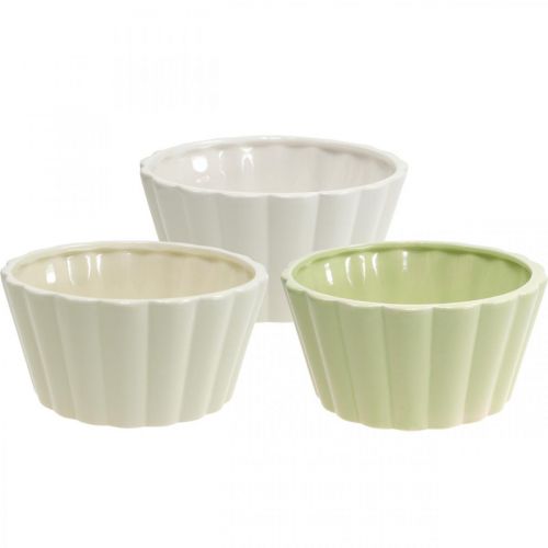 Floristik24 Jardinière, céramique, jardinière décorative, ronde, motif vague, Ø16cm 3pcs