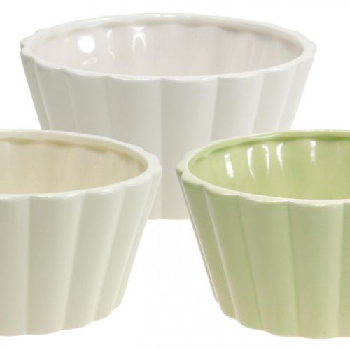 Floristik24 Jardinière, céramique, jardinière décorative, ronde, motif vague, Ø16cm 3pcs