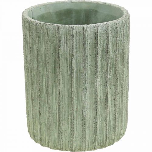 Floristik24 Jardinière Céramique Vert Rétro Rayé Ø13.5cm H17cm