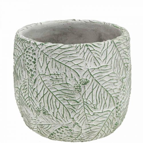 Jardinière en céramique vert blanc gris branches de sapin Ø13.5cm H13.5cm
